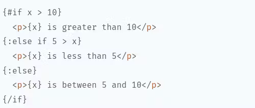 Screenshot of code showing example of svelte conditional rendering